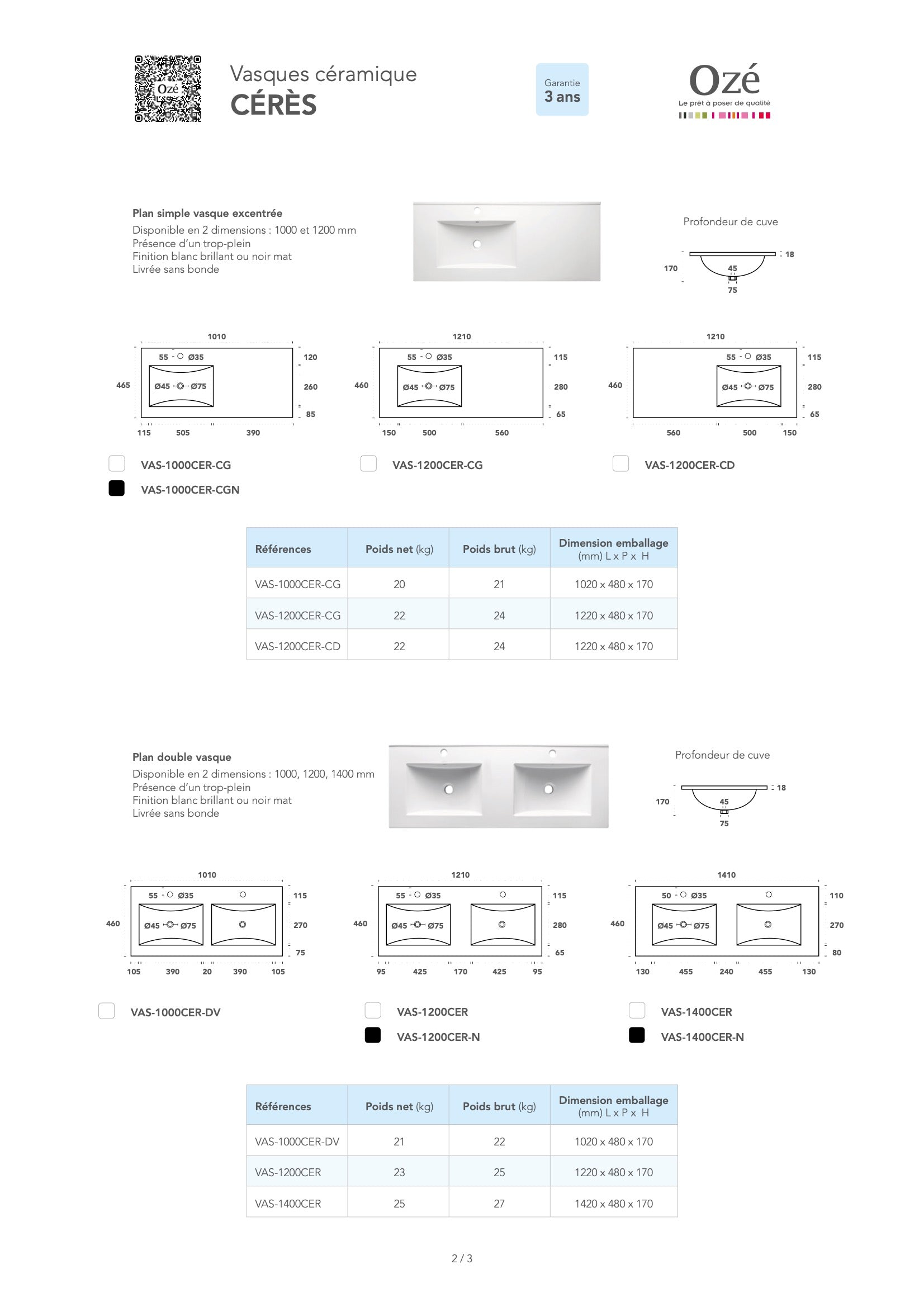 Vasque encastrée Cérès