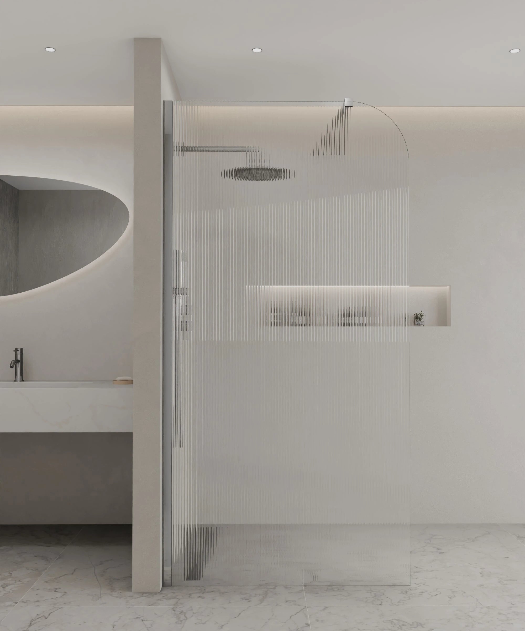 Paroi de douche fixe cannelée arrondie