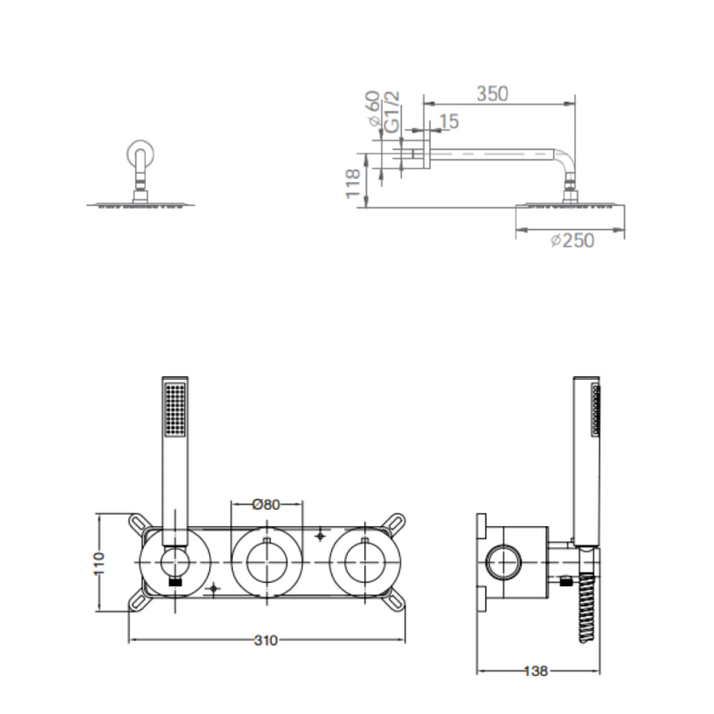 Colonne de douche encastrée thermostatique série Assen