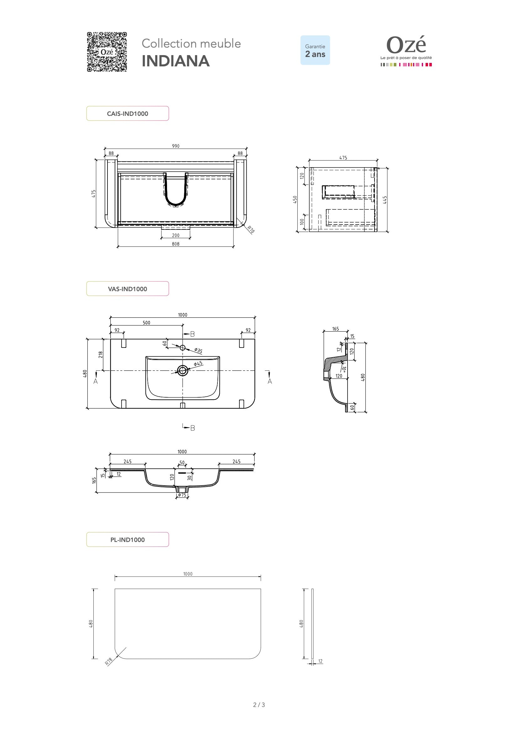 Plan vasque à poser Indiana