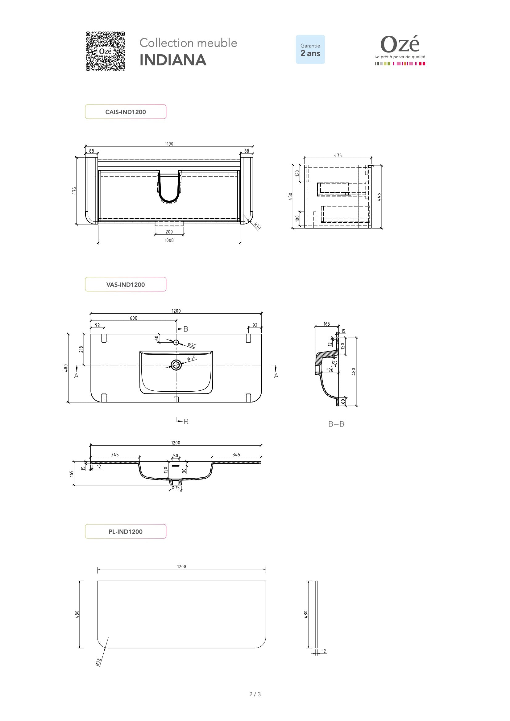 Plan vasque à poser Indiana