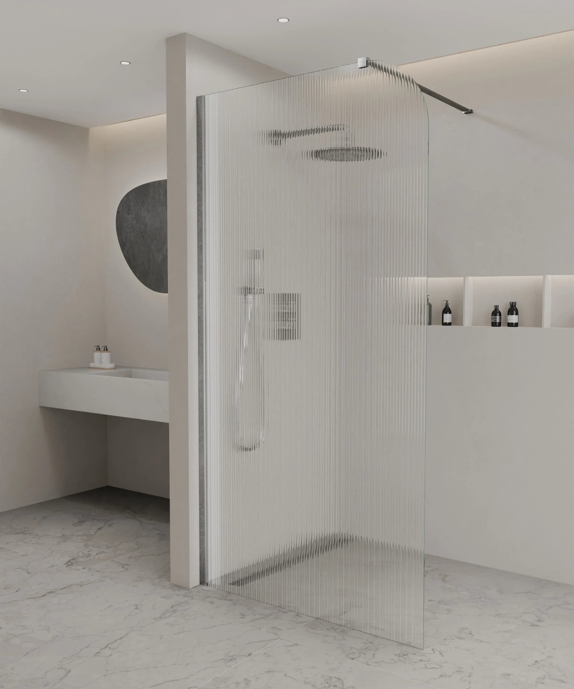Paroi de douche fixe cannelée arrondie