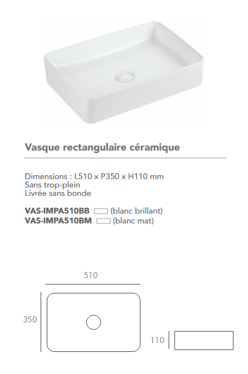 Vasque à poser Impala Rectangle